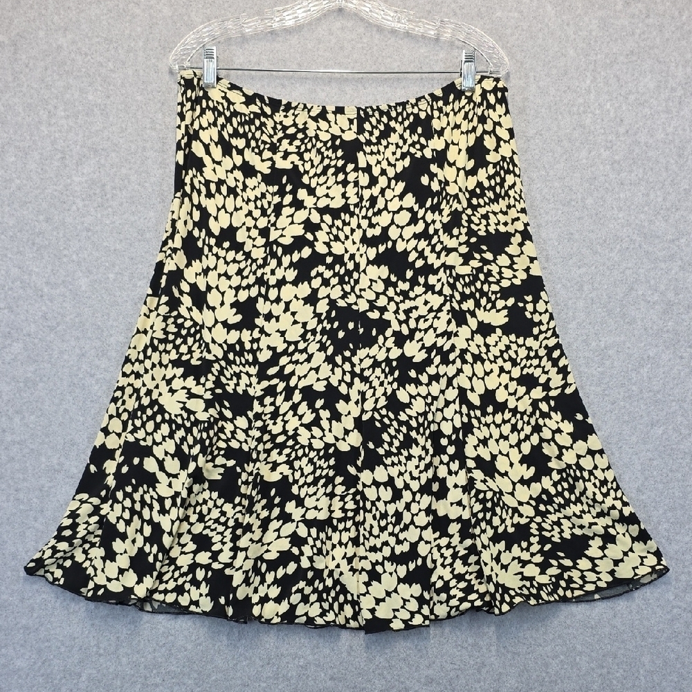 Lily Black & Cream Abstract Print A-Line Skirt XL Flowy Stretch